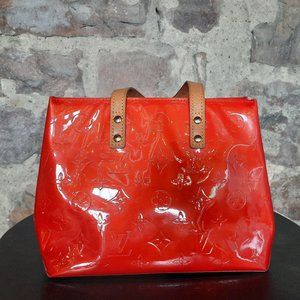 Louis Vuitton Red Patent Monogram Vernis Tote with Natural Vachetta Handles
